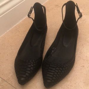 Joie Temple Black Snakeskin Ankle Straps Flats